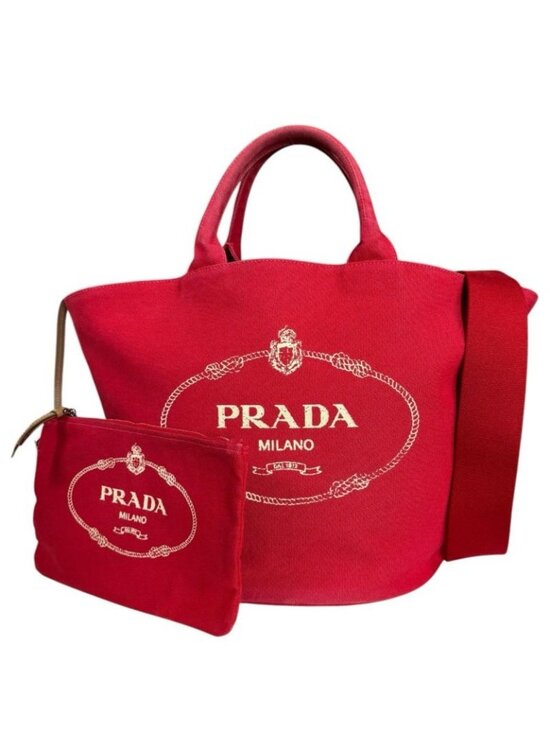 Prada Handbags - Prada Canapa Fabric Shoulder Bag Canvas Red